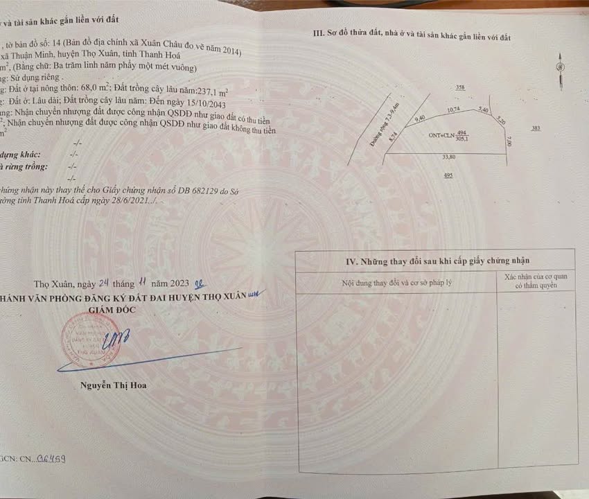 Đất nền 305m² Tho Xuân giá 350 triệu - Cơ hội vàng đầu tư!