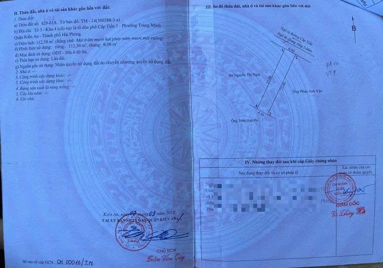 Nhà riêng Phường Phù Liễn, Kiến An 112.5m² giá 1.6 tỷ - Sổ hồng chính chủ