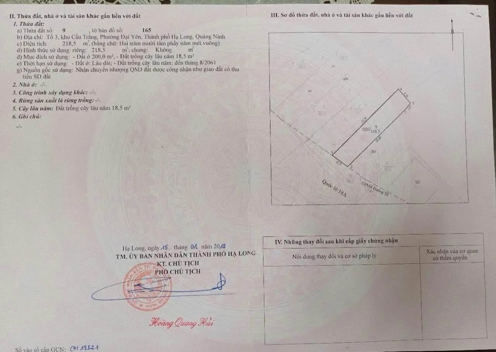 Đất mặt đường Quốc Lộ 18, phường Đại Yên, 218m² giá 7 tỷ - Đầu tư lý tưởng!