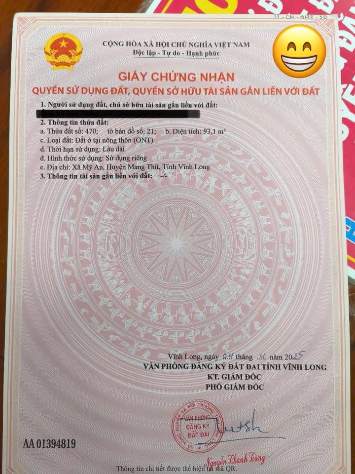 Đất nền Nhơn Phú, Vĩnh Long 93m² giá 390 triệu - Cơ hội đầu tư sinh lời!