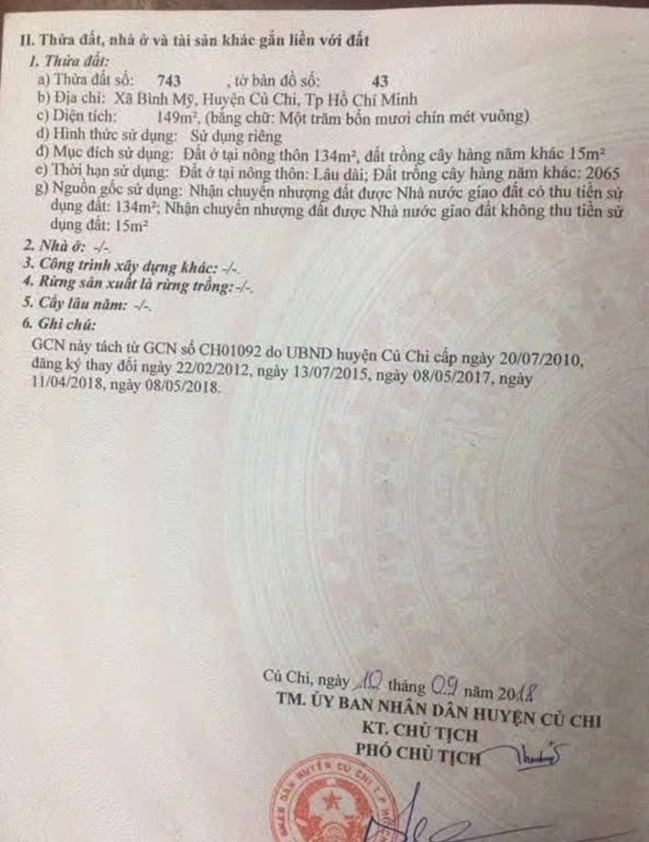 Đất nền Bình Mỹ, Củ Chi 134m² giá 1.85 tỷ - Sổ hồng riêng, xây dựng tự do!