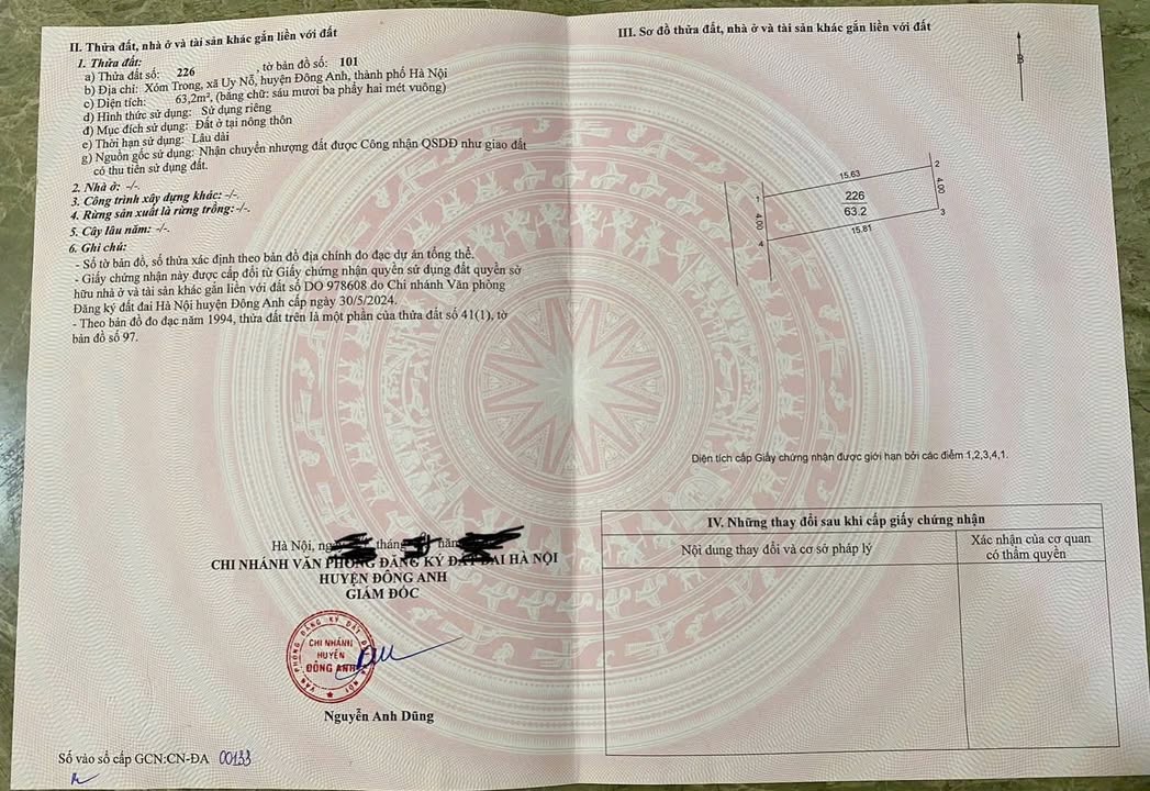 Đất nền chính chủ tại Uy Nỗ, Đông Anh 63m² giá 6 tỷ - Khu vực trung tâm sầm uất!