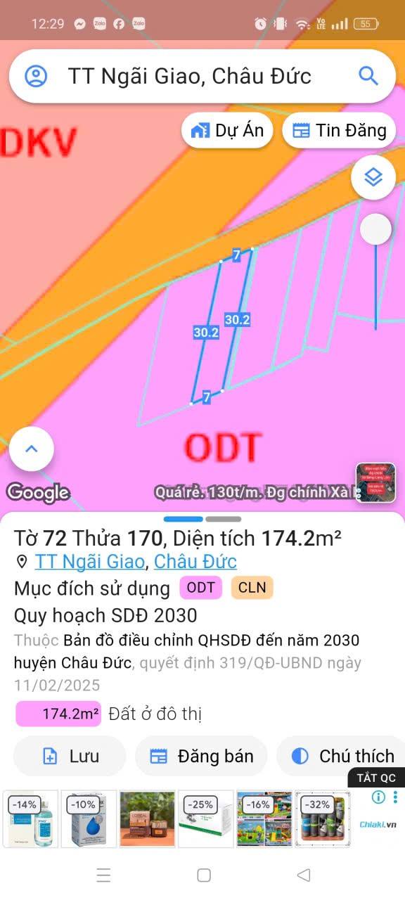 Đất nền Ngãi Giao, Châu Đức 174m² giá 1.35 tỷ - Vị trí sát chợ và trường học!