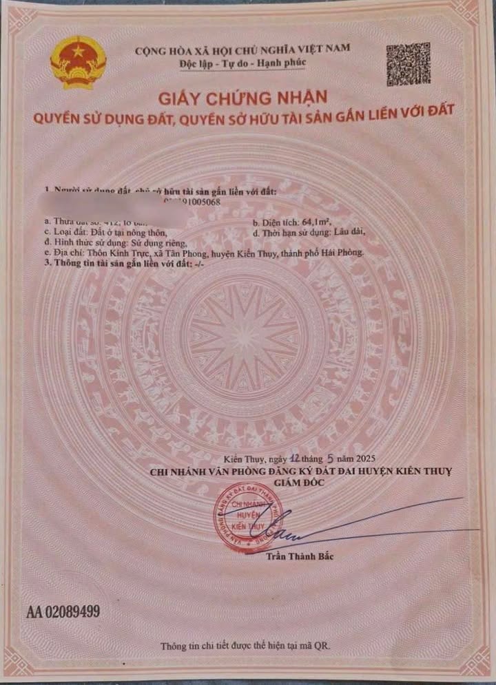 Đất nền Kiến Hải 64m² giá 700 triệu - Đường nhựa ô tô vào tận nơi!