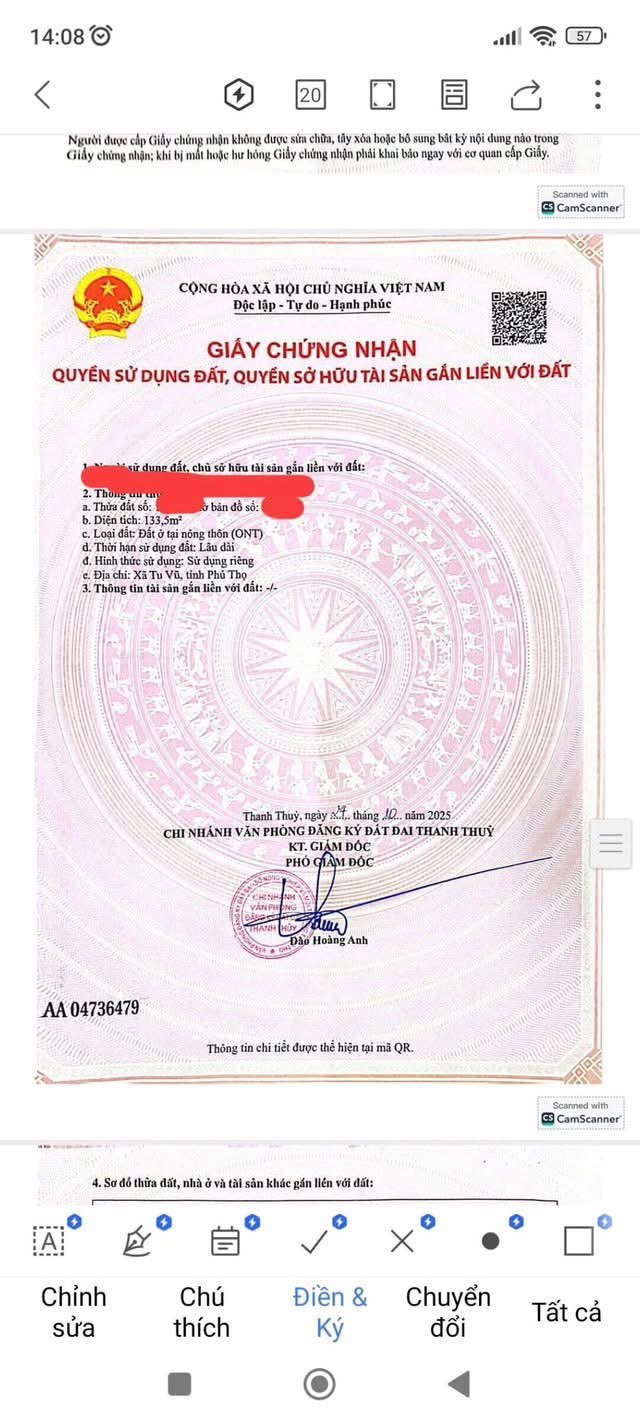 Đất thổ cư Tu Vũ, Thanh Thủy 129m² giá chỉ 500 triệu - Cơ hội đầu tư tuyệt vời!