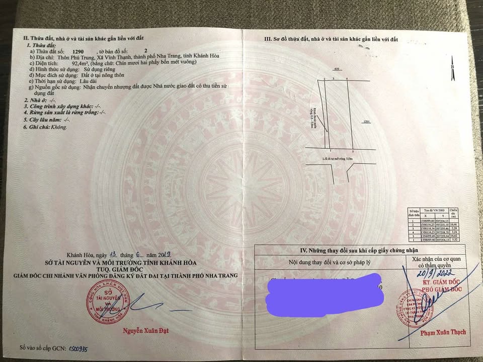 Đất nền Phú Trung, Vĩnh Thạnh, Nha Trang 92,4m² giá 1.7 tỷ - Đường ô tô vào tận nơi!