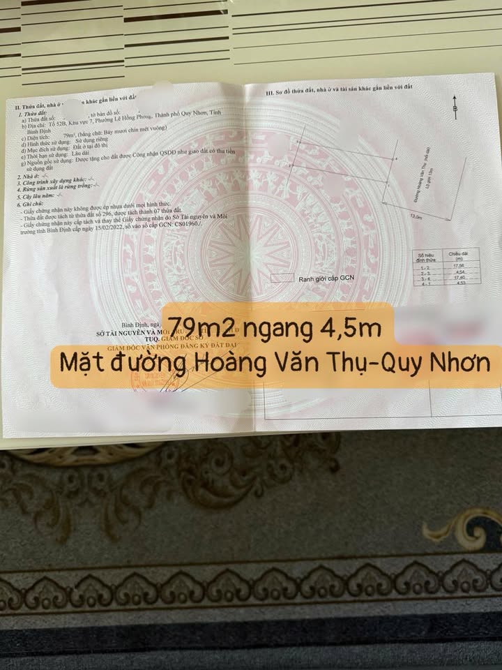 Bán FrontHouse 79m² Mặt đường Hoàng Văn Thụ - Quy Nhơn giá chỉ 6.5 tỷ!