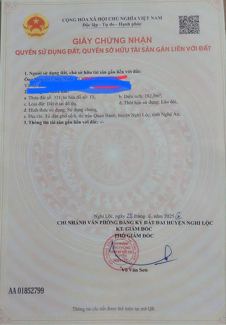 Đất nền Quán Hành, Nghi Lộc 182m² - Chính chủ cần bán gấp!