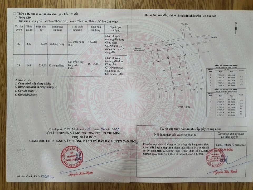 Đất chính chủ xã Tam Thôn Hiệp, huyện Cần Giờ 267.6m² - Vị trí tiềm năng, giá thương lượng!