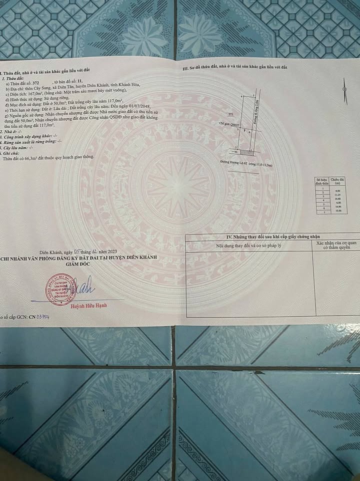 Đất thổ cư mặt tiền Hương Lộ 62, xã Diên Thọ, 167m² chỉ 900 triệu - Đầu tư sinh lời ngay!