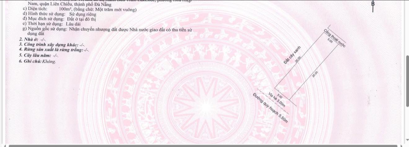 Đất nền KDT Lakeside Đà Nẵng 100m² giá 4 tỷ - Hướng Tây Nam, vị trí đẹp!