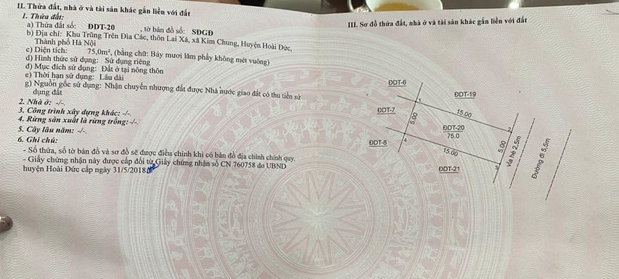 Đất đấu giá Kim Chung Hoài Đức 75m² - Giá đầu tư lý tưởng!