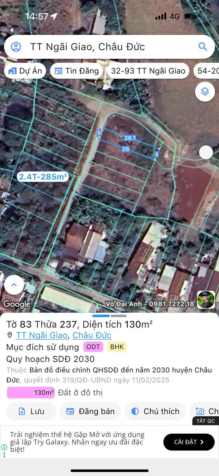 Đất nền Ngãi Giao, Châu Đức 130m² giá chỉ 900 triệu - Vị trí đắc địa gần ốc Kiều!