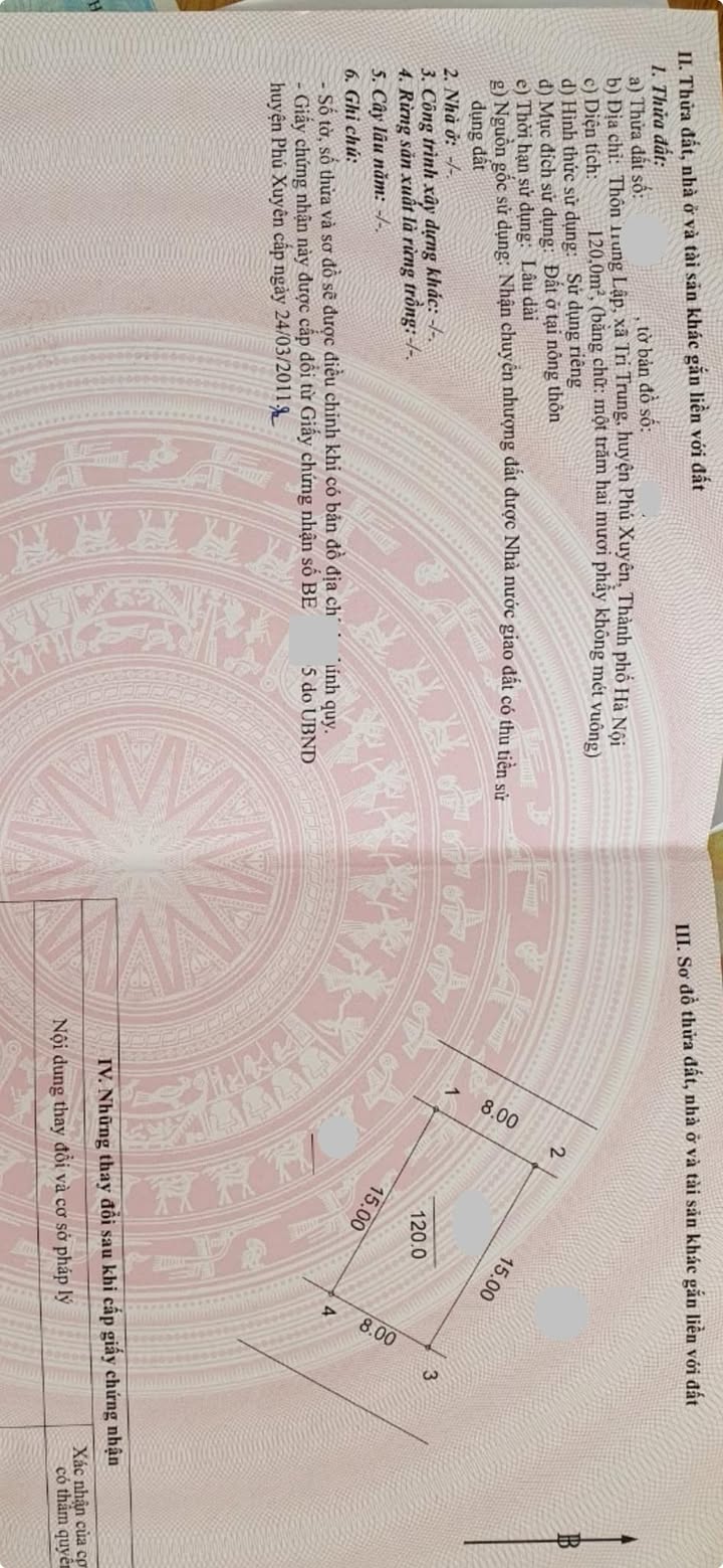 Đất thổ cư Phượng Dực, Phú Xuyên 120m² giá 50 tỷ - Sổ hồng chính chủ cần bán gấp!