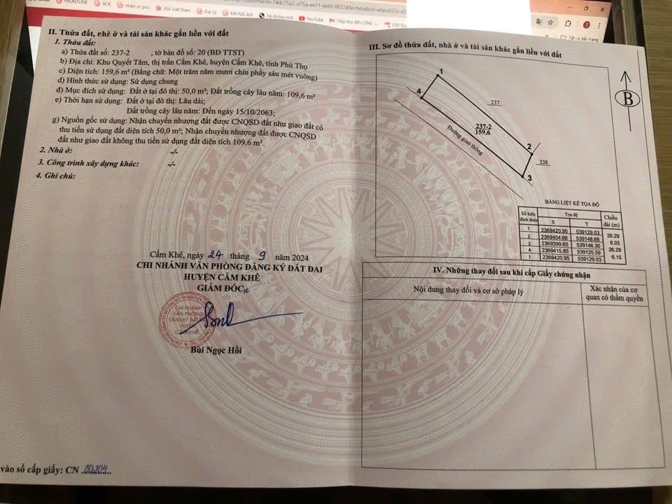 Đất nền Cẩm Khê 159m² giá 1 tỷ - Vị trí đẹp, đường thông tứ phía!