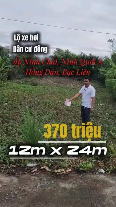 Đất nền 288m² Ninh Quới A, Hồng Dân - Chỉ 370 triệu, cơ hội đầu tư hấp dẫn!