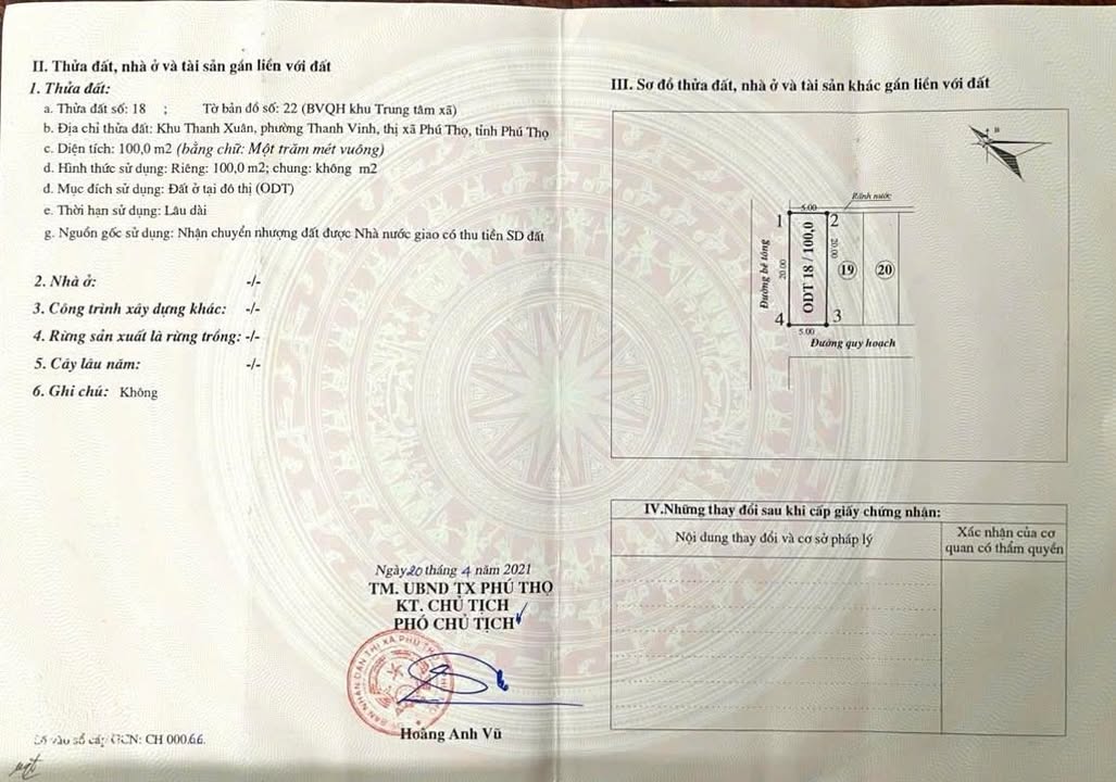 Đất nền Phường Âu Cơ, Thị xã Phú Thọ 100m² giá 1.1 tỷ - Vị trí đắc địa gần UBND