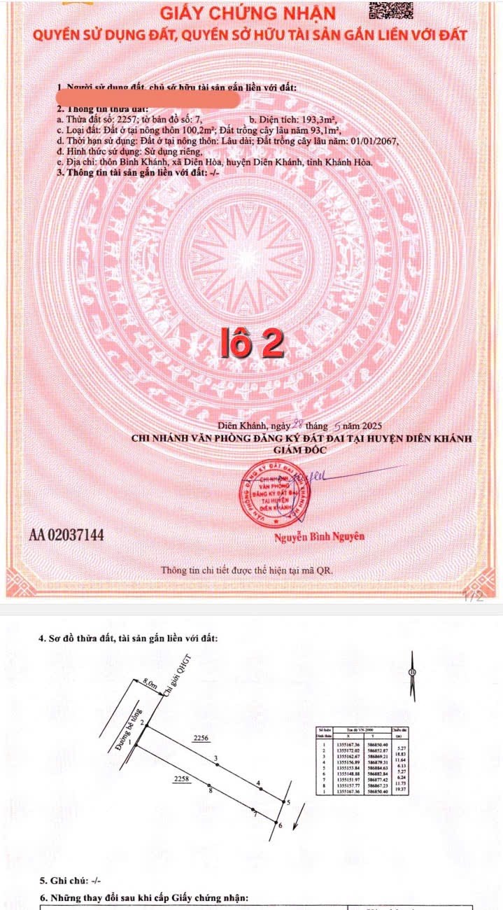 Đất nền hẻm ô tô Thôn Bình Khánh, xã Diên Lạc 211.6m² giá 5.5 triệu/m² - Sổ hồng lâu dài!