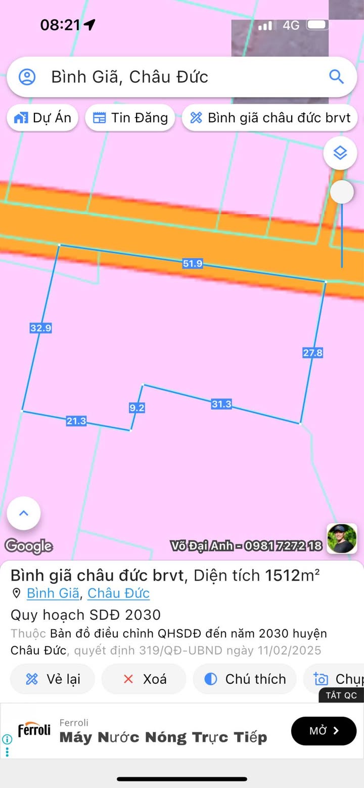 Đất nền Châu Đức Bà Rịa - Vũng Tàu 1632m² giá 3.9 tỷ - Đầu tư sinh lời ngay!