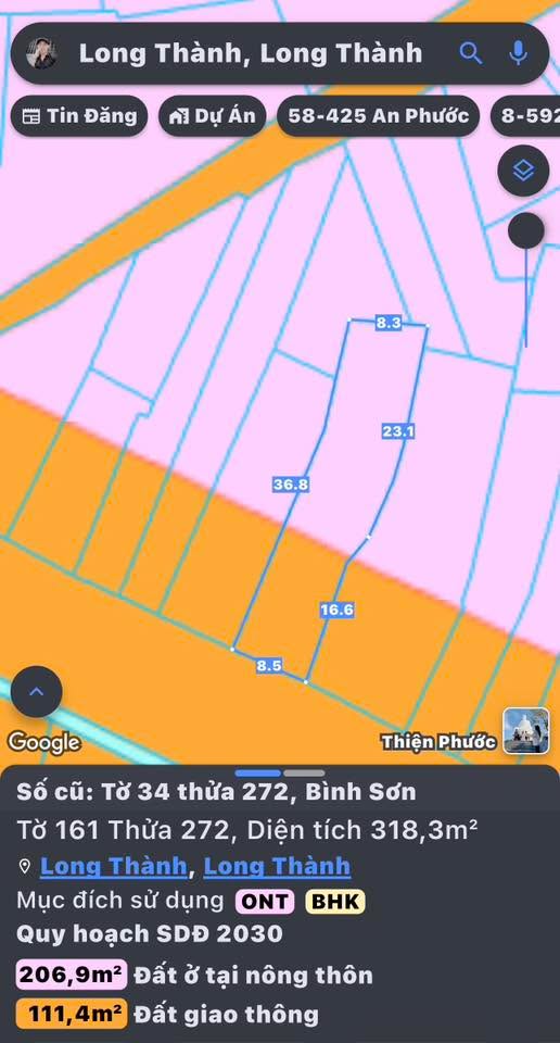 Mặt tiền kinh doanh Long Thành 318.75m² - Đầu tư sinh lời ngay!
