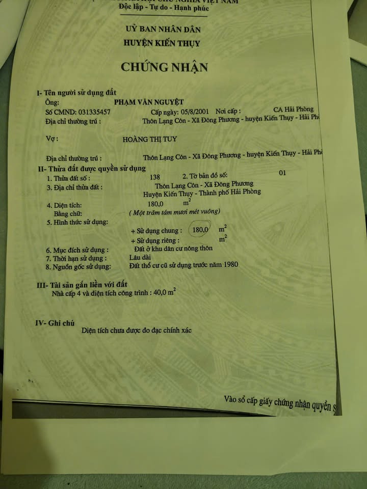 Đất nền thôn Nặng Côn, xã Đông Phương 180m² giá 5.6 tỷ - Đầu tư tiềm năng ngay hôm nay!