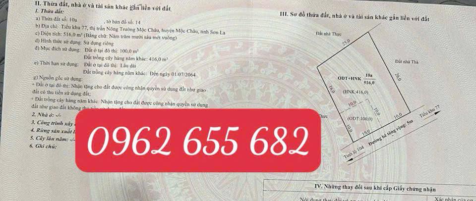 Bán lô đất đẹp tại Nông Trường, Mộc Châu 516m² - Đầu tư sinh lời hấp dẫn!