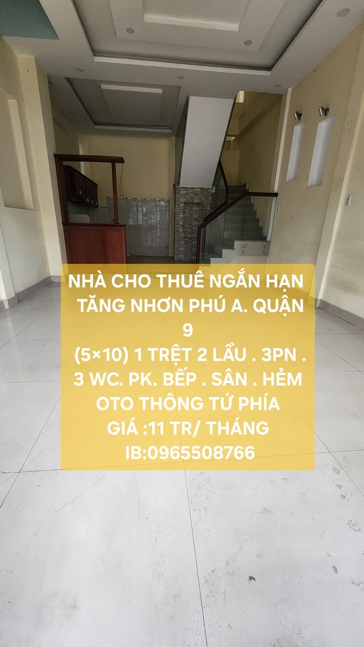 Nhà cho thuê Hẻm 385, Tăng Nhơn Phú A, Quận 9 - Giá 11 triệu/tháng, gần trường Đại Học!