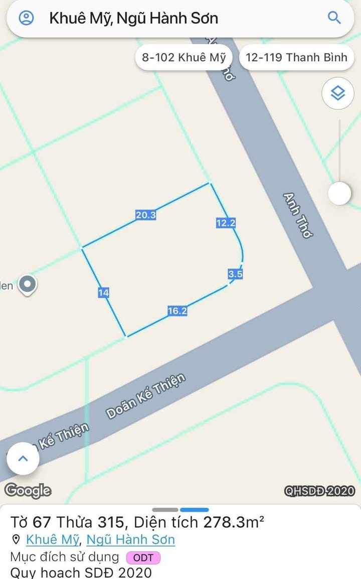 Đất nền góc 2 mặt tiền đường Anh Thơ & Doãn Kế Thiện, 275m² giá 24 tỷ - Vị trí đắc địa gần biển