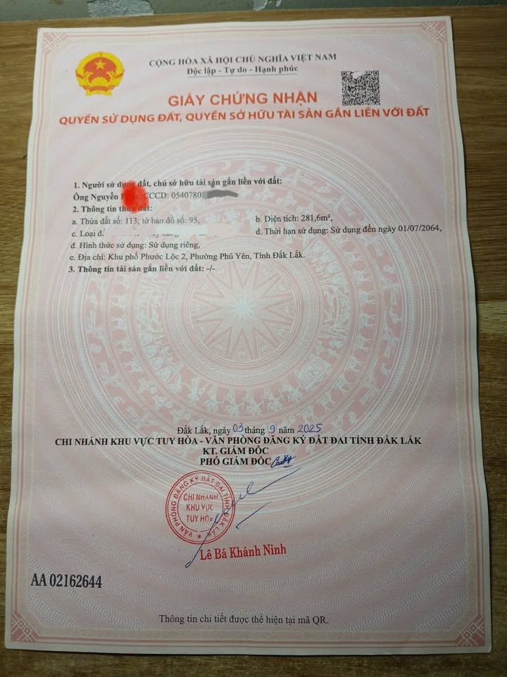 Đất nền Phú Yên 190m² giá thương lượng - Sổ đỏ chính chủ, công chứng ngay!