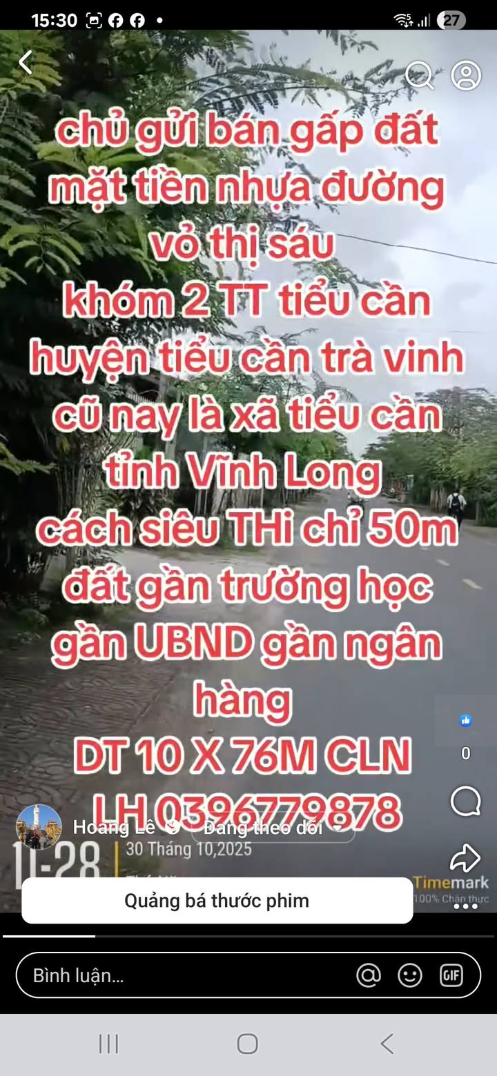 Đất mặt tiền đường Võ Thị Sáu, Tiểu Cần 760m² - Cơ hội đầu tư hấp dẫn!
