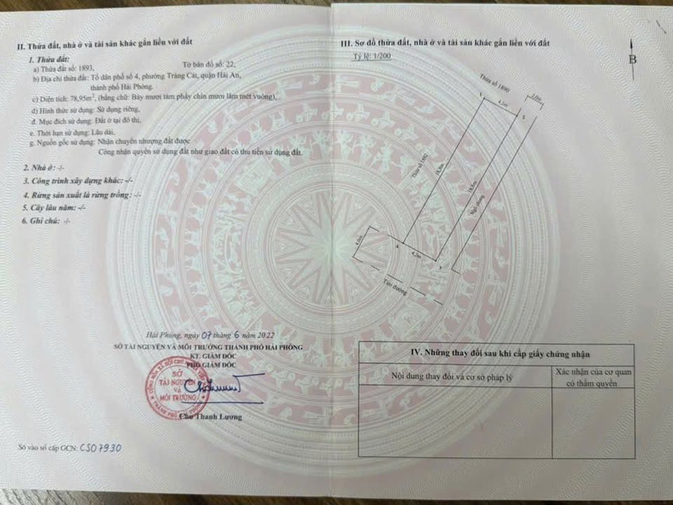 Đất nền lô góc mặt đường Cát Khê, Tràng Cát, Hải An - Diện tích 78,95m², giá chỉ 45 triệu/m²!