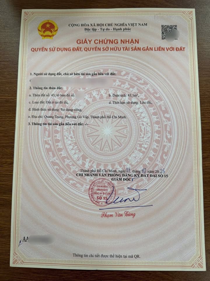 Đất Gò Vấp 83.1m² giá 7.2 tỷ - 3 mặt tiền hẻm xe hơi tiện xây dựng mới!