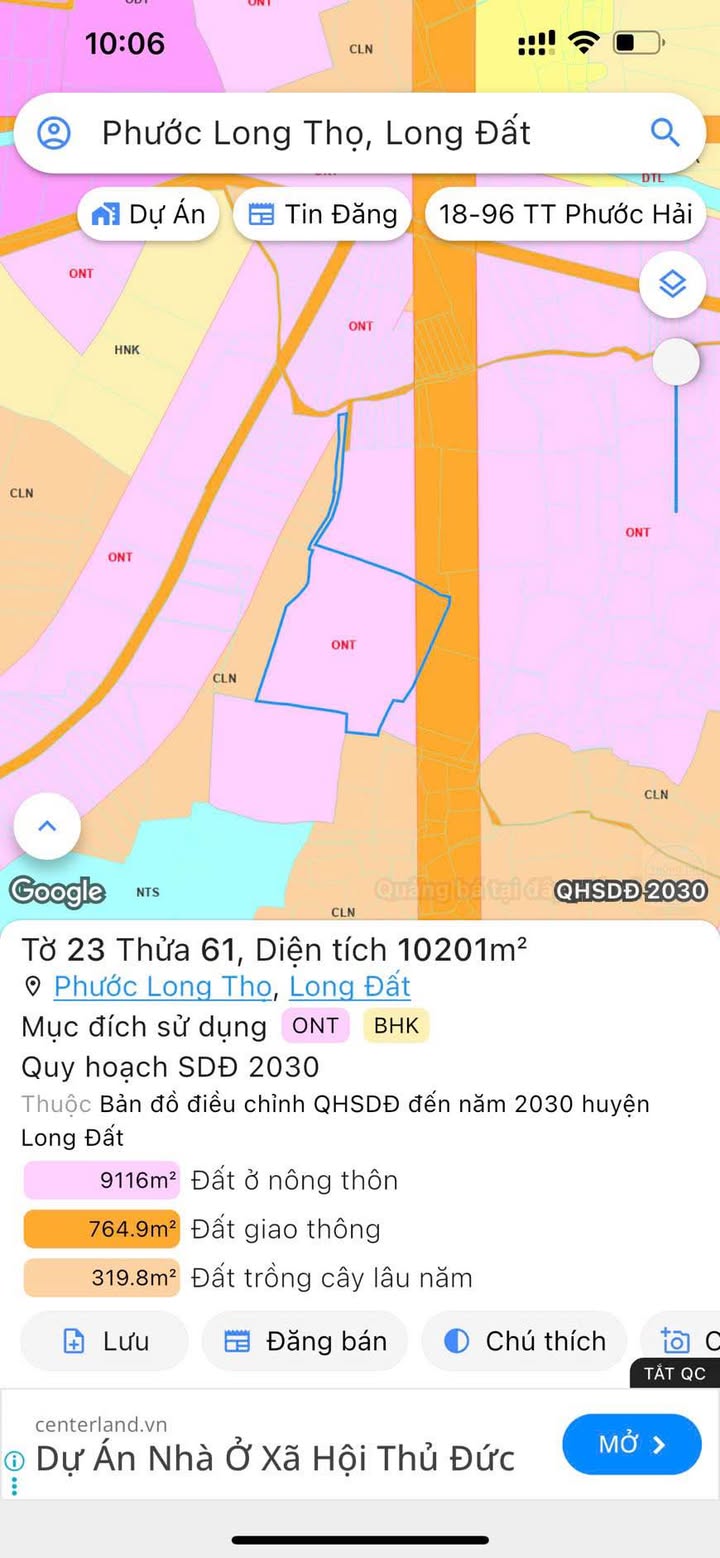 Đất nền 1 mẫu Phước Long Thọ, Long Điền 10.201m² giá 5.5 tỷ - Tiềm năng phát triển vượt bậc!
