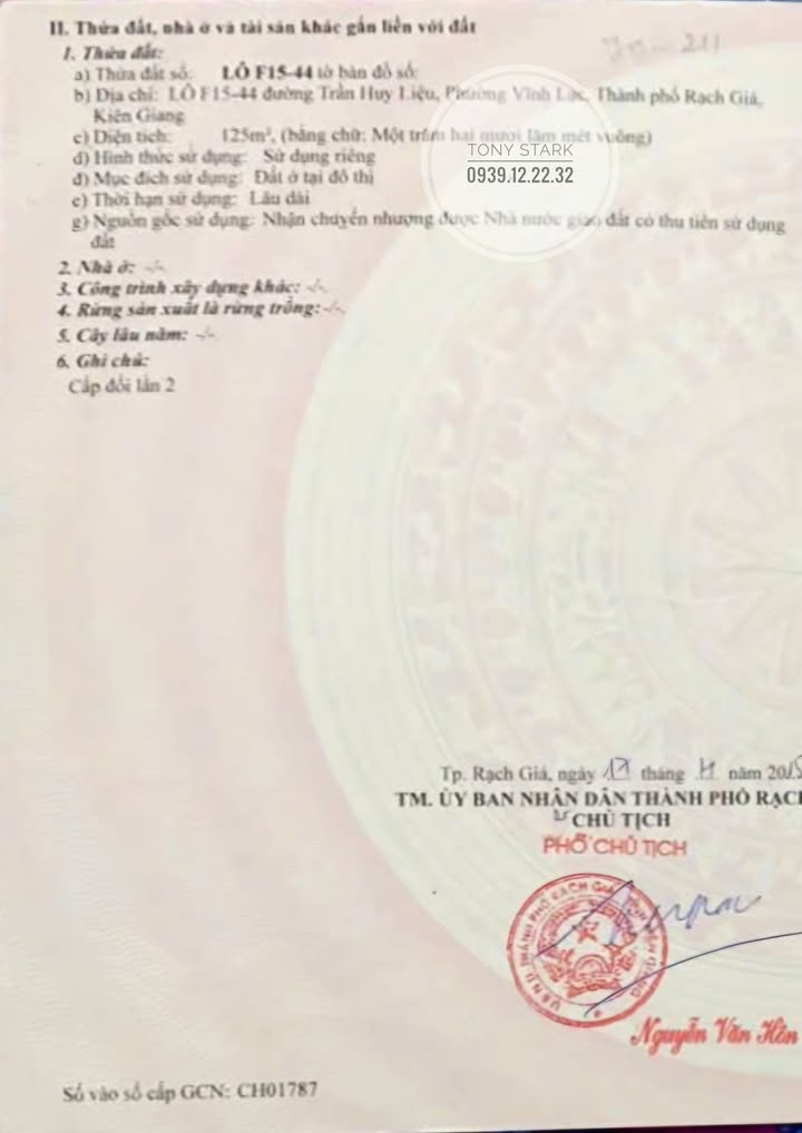 Bán đất nền Trần Huy Liệu Rạch Giá 125m² - Pháp lý rõ ràng, Sổ đỏ chính chủ!