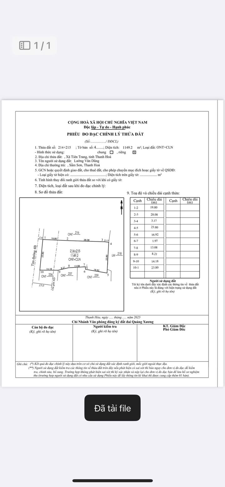Đất nền Tiên Trang, Quảng Xương 1031m² giá 6.3 tỷ - Đầu tư sinh lời cao!