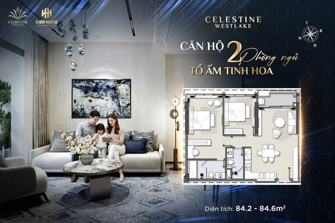 Căn hộ 2 phòng ngủ Celestine Westlake Tây Hồ 84m² - Tổ ấm đẳng cấp giữa Hồ Tây!