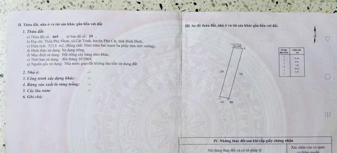 Đất vườn Phú Nhơn - Cát Trinh 520m² giá 69 triệu - Sổ hồng chính chủ!