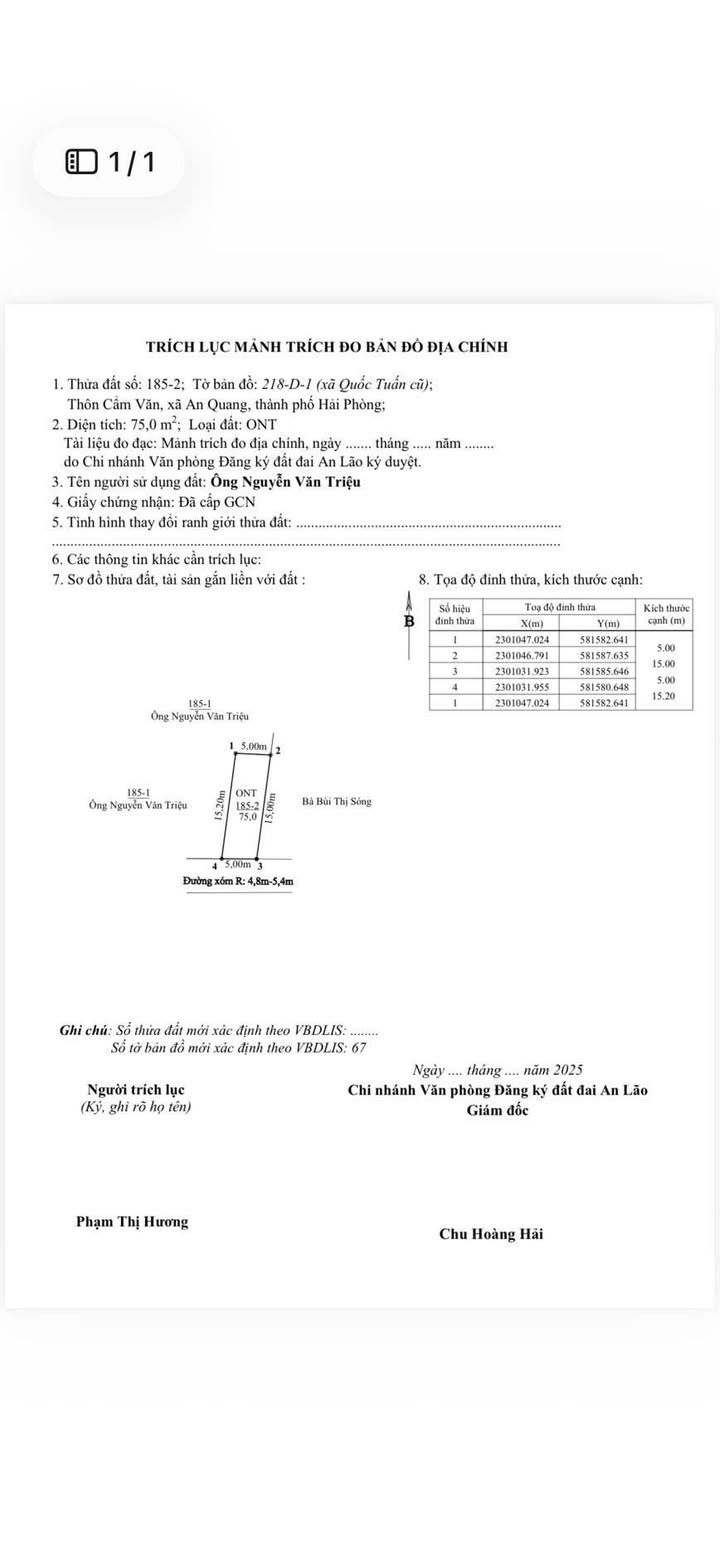 Đất nền Quốc Tuấn, An Lão 75m² giá 1 tỷ - Đầu tư sinh lời nhanh!