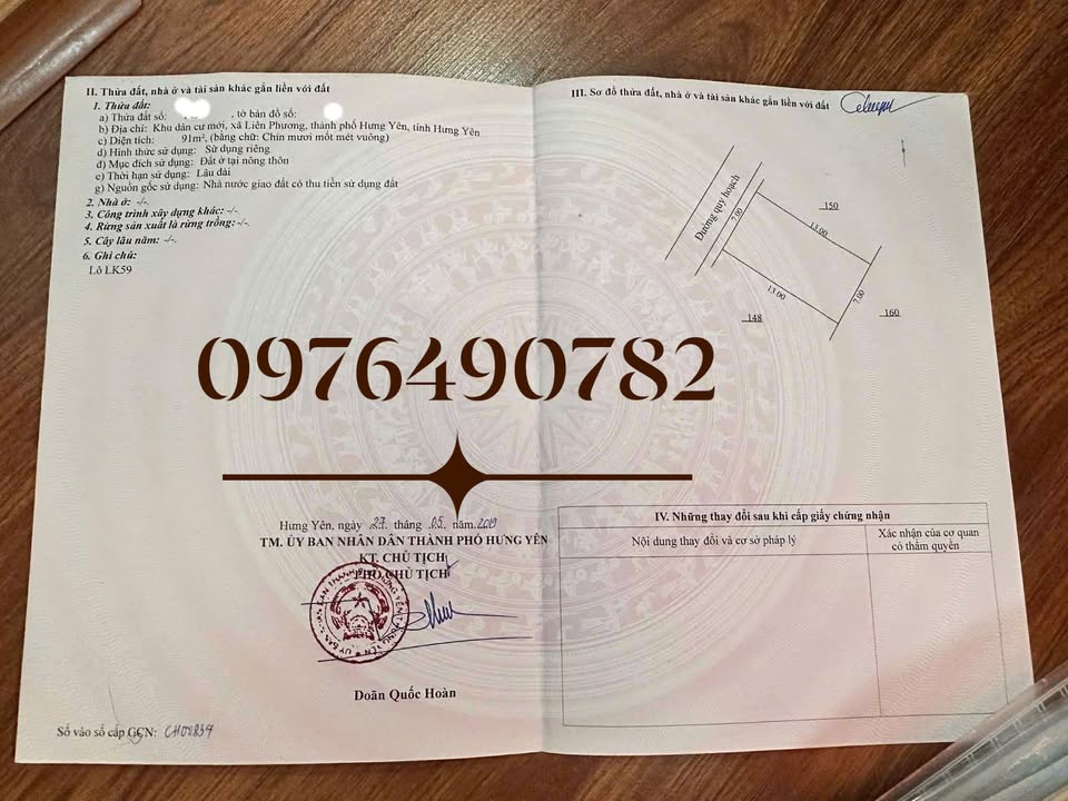 Đất DCM Liên Phương Hưng Yên 91m² giá 3 tỷ - Gần chợ và trường học!