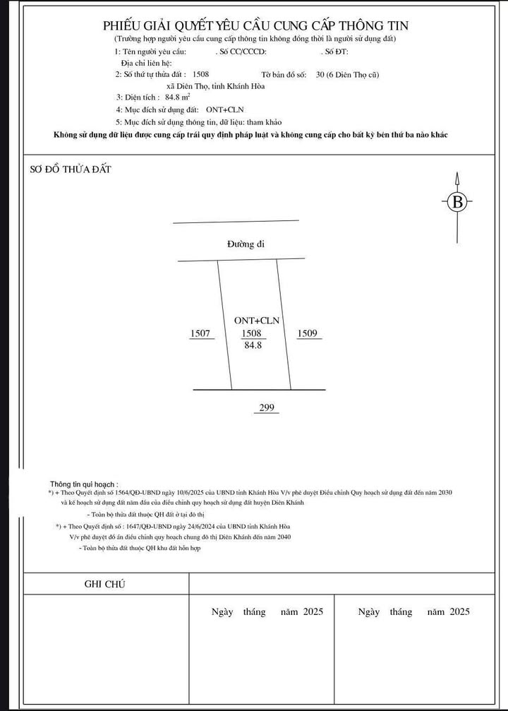 Lô đất Diên Thọ, Diên Khánh 84,8m² giá 850 triệu - Đầu tư sinh lời ngay!