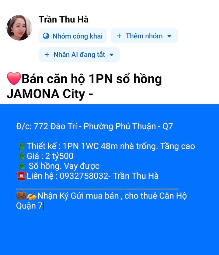 Căn hộ 1PN JAMONA City Q7 48m² giá 2.5 tỷ - Thiết kế hiện đại, sổ hồng chính chủ!