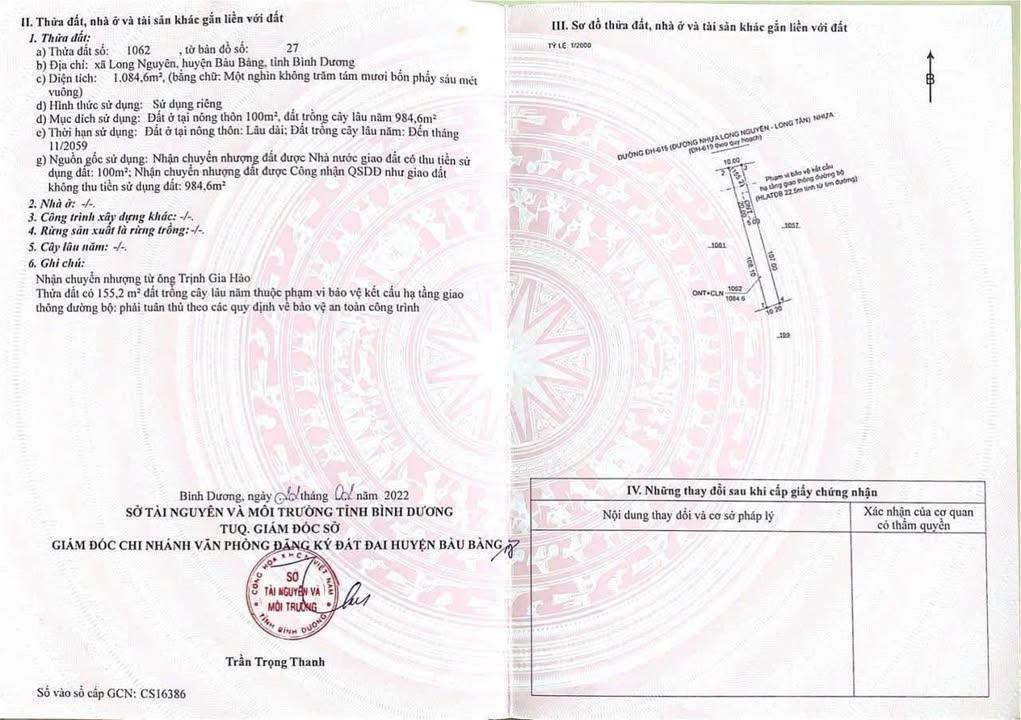 Đất nền Long Nguyên Bàu Bàng 1100m² giá 2 tỷ - Cơ hội đầu tư vàng!