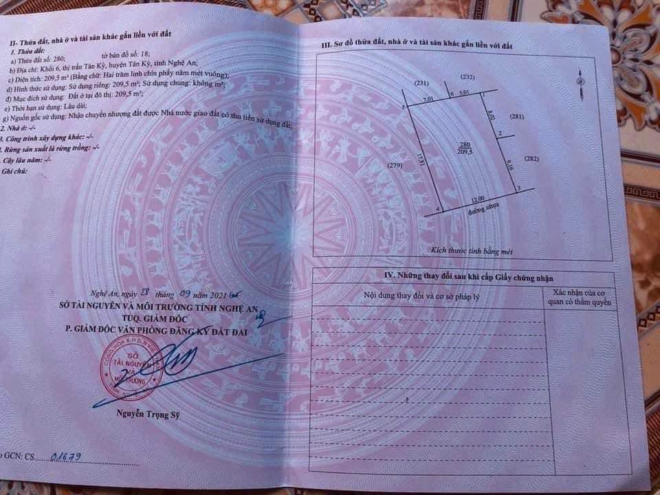 Đất nền Tân Kỳ 216m² giá 2.2 tỷ - Chính chủ bán gấp, vị trí đẹp!