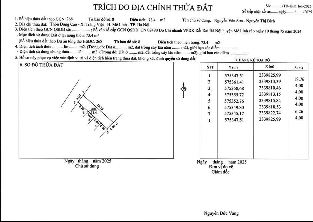Đất nền Đông Cao - Tráng Việt, Mê Linh 73m² giá chỉ 3.137 tỷ - Sổ đỏ chính chủ!