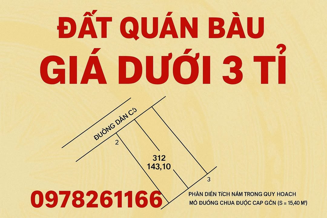 Đất nền Quán Bàu Vinh 143m² chỉ 3 tỷ - Sổ đỏ chính chủ, xây nhà đẹp!