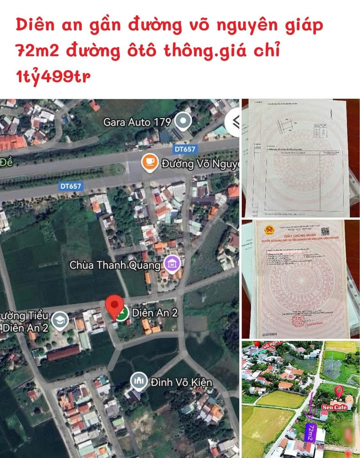 Đất nền Diên An, Diên Khánh 72m² giá 1.499 tỷ - Đường ô tô thông thoáng!