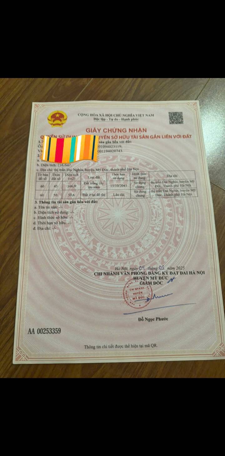 Đất nền tại Thị Trấn Đại Nghĩa, Mỹ Đức 50.6m² chỉ 1 tỷ - Cơ hội đầu tư tuyệt vời!