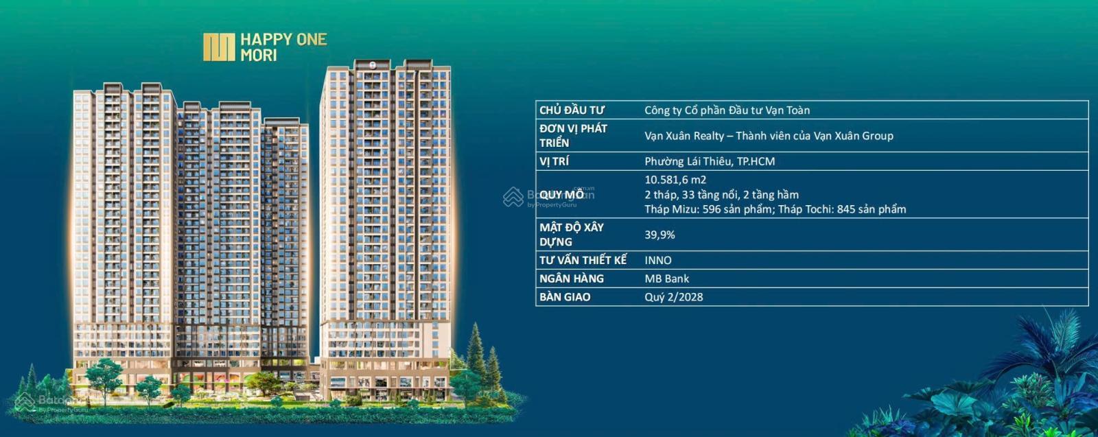 Căn hộ Happy One Mori Lái Thiêu 40m² giá chỉ từ 38,6 triệu/m² - Đầu tư sinh lời ngay!