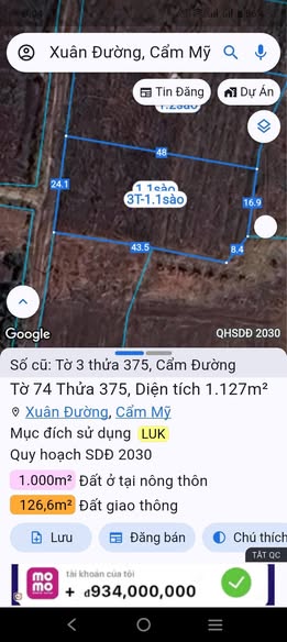 Đất vườn Cẩm Đường Long Thành 1100m² giá 2 tỷ - Cơ hội đầu tư hấp dẫn!