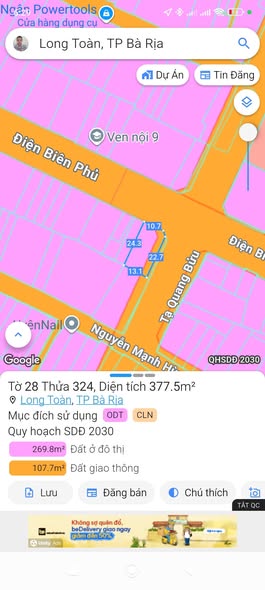 Đất Mặt Tiền Đường Điện Biên Phủ, Long Toàn, Bà Rịa - 315.9m² - Sổ hồng riêng, Giá 8.5 tỷ